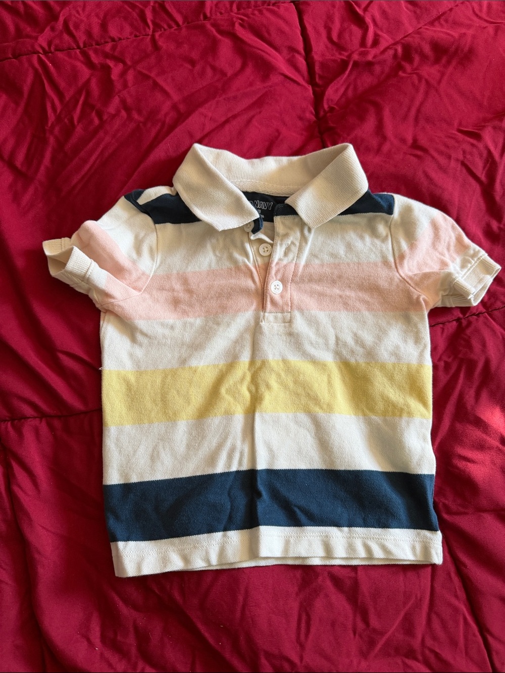 Old Navy Striped Polo in White, Pink, Yellow & Navy